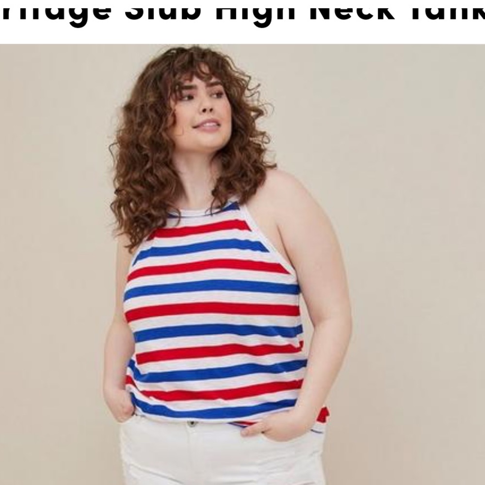 NWT Torrid USA stripe Heritage Slub High Neck Tank size 1X
